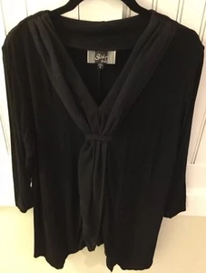 Slinky Brand Black 3/4 Sleeve V Neck Knit Top W/ Hi-Low Hemline In Size Large - Picture 1 of 4