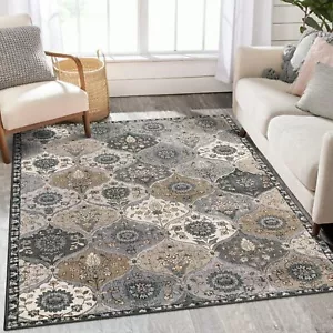 3'x5' Moroccan Trellis Rug Non-Slip Washable Accent Carpet for Bedroom & Bath - Picture 1 of 9