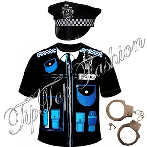 Hombres Policía Impresa Camiseta Adulto Niños Azul y Negro Divertida Elegante Vestido Disfraz - Imagen 1 de 1