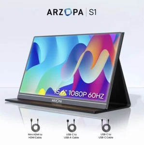 ARZOPA Portable Monitor, S1 Table 15.6'' 1080P FHD Laptop Monitor USB C HDMI Com - Picture 1 of 19