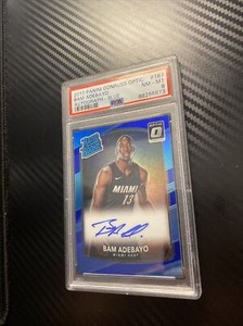 Bam Adebayo Auto RC /49 PSA 8 MINT 2017-18 Panini Optic Blue Prizm Miami Heat