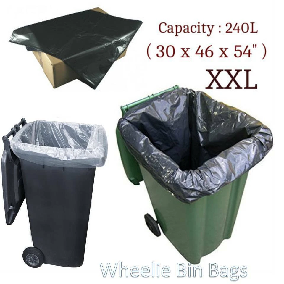 Heavy Duty Wheelie Bin Liners Strong 240L Refuse Sacks Rubbish Bag Black / Clear - Image 1 of 1