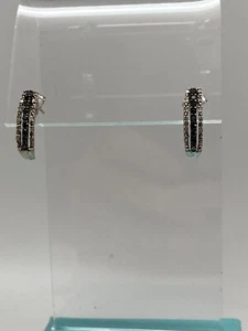 14K White Gold Black and White Diamond J Hoop Stud Earrings 0.25ct twt NWOT - Picture 1 of 12