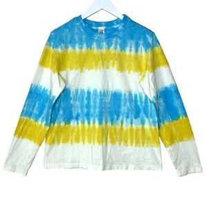 Camisa Re/Done x Hanes Manga Larga Cuello Redondo Amarillo/Azul Tie-Dye Talla Pequeña Nueva Sin Etiquetas - Imagen 1 de 7