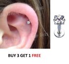Claw Tragus Helix Bar Embedded Square Crystal  Cartilage Ear Earring Screw In