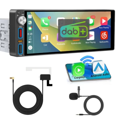6,9" 1DIN Autoradio Wireless CarPlay Touchscreen BT5.0 USB FM RDS DAB+Mikrofon - Bild 1 von 4