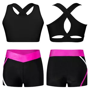 Kid Girl 2 Pieces Athletic Dance Outfits Sport  Tank Top and Shorts Set Swimsuit - Picture 1 of 158