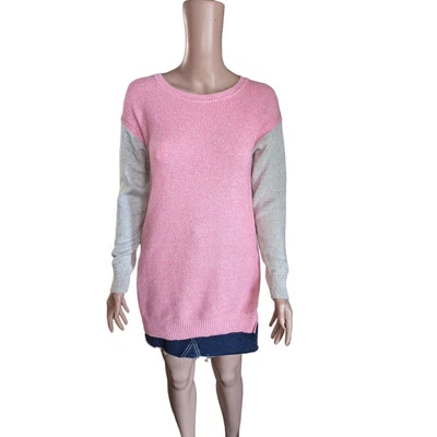 Per Se Size XS Colorblock Tunic in Pink/Gray with Side Zippers, Cotton Cashmere  - Image 1 of 4