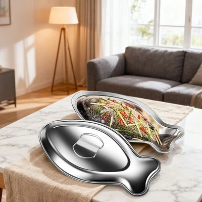 Fish Shaped Stainless Steel Tray for Serving Food at Parties and Events - Image 1 of 4