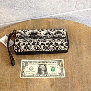 SAKROOTS Geldbörse Kalbsleder Clutch schwarz-weiß exklusiv Künstlermuster Sak Bag - Bild 1 von 11