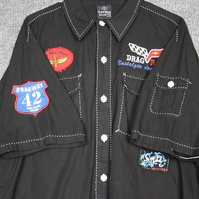 Raw Blue Nostalgia Drag Race Button Up Shirt Mens 2X Short Sleeve - Image 1 of 4