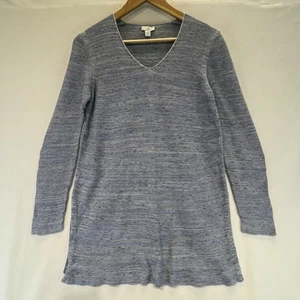 Pure Jill Women's PS Linen Blend Blue Long Sleeve Knit Tunic Top Side Split - Picture 1 of 7