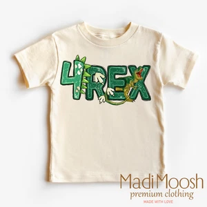 Four Rex Birthday Shirt - Boys Dinosaur Birthday - Picture 1 of 5