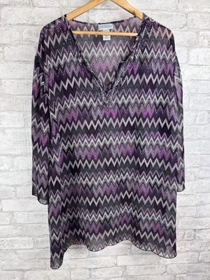 Top Catherines 4X Púrpura Popover Semi Transparente Cuentas Cuello en V Ligero Fluido Foto 1 de 4