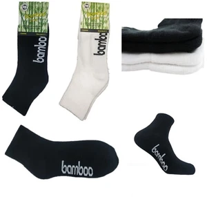 Men Women Bamboo Sport Socks Ankle Quarter Crew Trainer Work Cushion Black White - Picture 1 of 9
