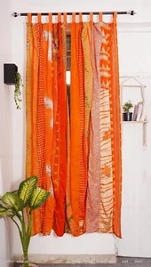 Orange curtain 2 pcs set Window Curtain, Recycled Curtains-Patchwork Curtain Set - Picture 1 of 2