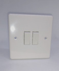 Light Switch 2 Gang 2 Way White Plastic, 6 Amp 2 Pole + Screws Made In Uk 7353