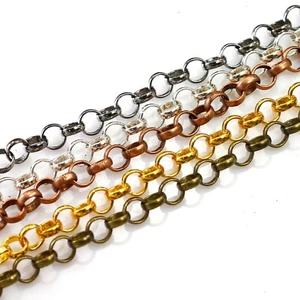 3mm Rolo Chain Silver Gold Plated Gunmetal Bass Copper Soldered Belcher Chain - Picture 1 of 11