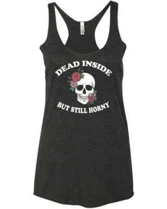 Funny Dead Inside But Still Horny Floral Skull Sarcastic Goth Grunge Racer Tank - Picture 1 of 6