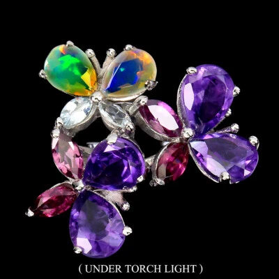 925 Anello Argento Sterling Pera Ametista Fuoco Opale Gemma Farfalla Gioielli 8 - Immagine 1 di 4