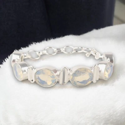 Handmade Bracelet Milky Opal Gemstone 925 Sterling Silver Mineral bracelet - Image 1 of 4