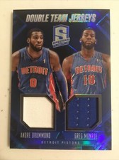 2013-14 Spectra Andre Drummond Greg Monroe Blue Prizm Dual GU Jersey Card #57/75