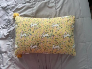 Threshold White Bunny Rabbit Yellow Pink Purple Green Flower Tassel Pillow - Picture 1 of 6