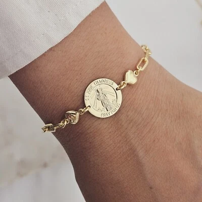 Pulsera de cadena con dije de San Judas Tadeo llena de oro de 18 quilates. Pulsera San Jude Tadde Foto 1 de 4