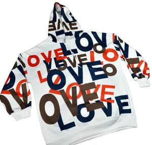 Graphic Print Hoodie Sweatshirt Women Lg Pullover LOVE Soft Fun Drop Shoulder - Picture 1 of 8
