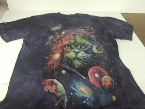 Celestial Mountain Cat Purple Dyed Adult's T-Shirt - 100% Cotton Size Small - Picture 1 of 9
