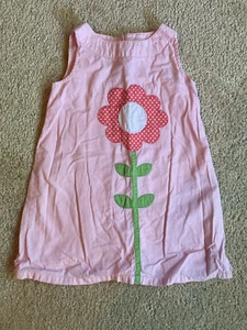 GYMBOREE SZ 3 PINK FLOWER POLKA DOT SLEEVELESS KEYHOLE BACK DRESS - Picture 1 of 4