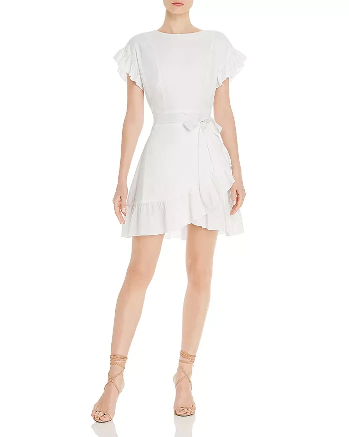 Aqua Womens Ivory Ruffled Mini Daytime Casual Dress S BHFO 0069