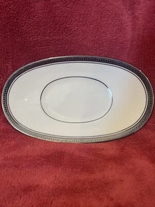 Noritake Ardmore Platinum 7601 Butter/Relish Tray 9-1/8" x 5-1/4" White & Silver - Picture 1 of 3