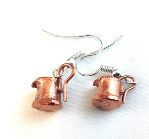 Copper Earrings Pair Pitcher Jarra Shape Mexican Handcrafted Lightweight Hook - Picture 1 of 8