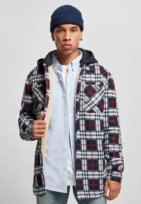 Chaqueta polar polar con capucha azul/rojo Urban Classics para hombre tallas grandes Foto 1 de 4