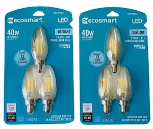 (2) 3-pack EcoSmart 40W LED Day Light Bulbs 5000K B11 Candlebra Base Dimmable - Picture 1 of 8