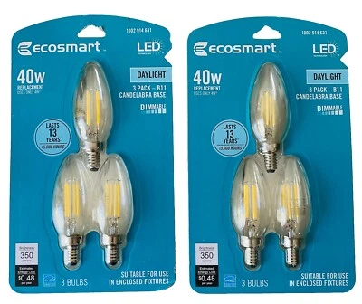 (2) 3-pack EcoSmart 40W LED Day Light Bulbs 5000K B11 Candlebra Base Dimmable - Image 1 of 4
