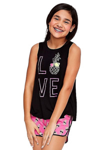 Justice Girls Graphic Tank & Pattern Pompom Dolphin Shorts Set 