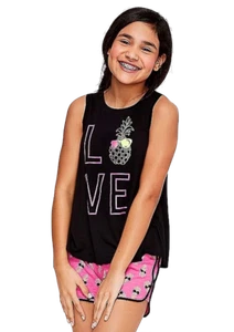 Justice Girls Graphic Tank & Pattern Pompom Dolphin Shorts Set - Picture 1 of 8
