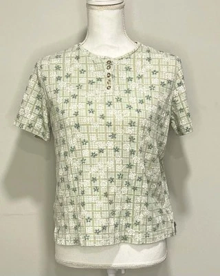 Classic Elements Green Floral Pattern Shirt Size Petite Small Spring/Summer - Image 1 of 4