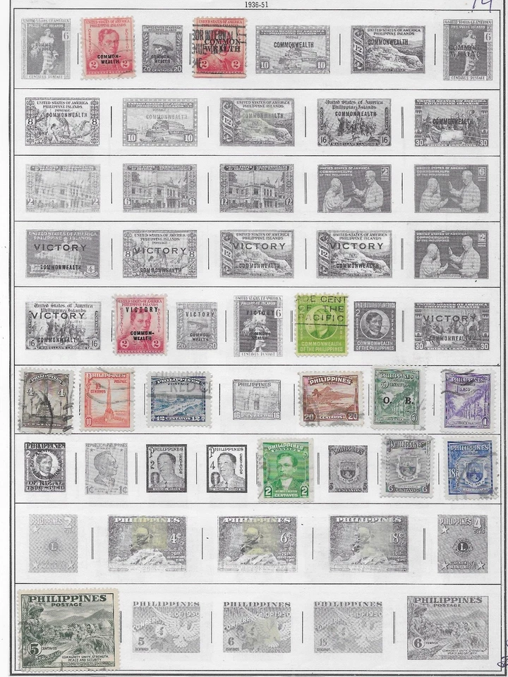 14 estampillas de Filipinas de álbum antiguo de calidad 1936-1951 Foto 1 de 1