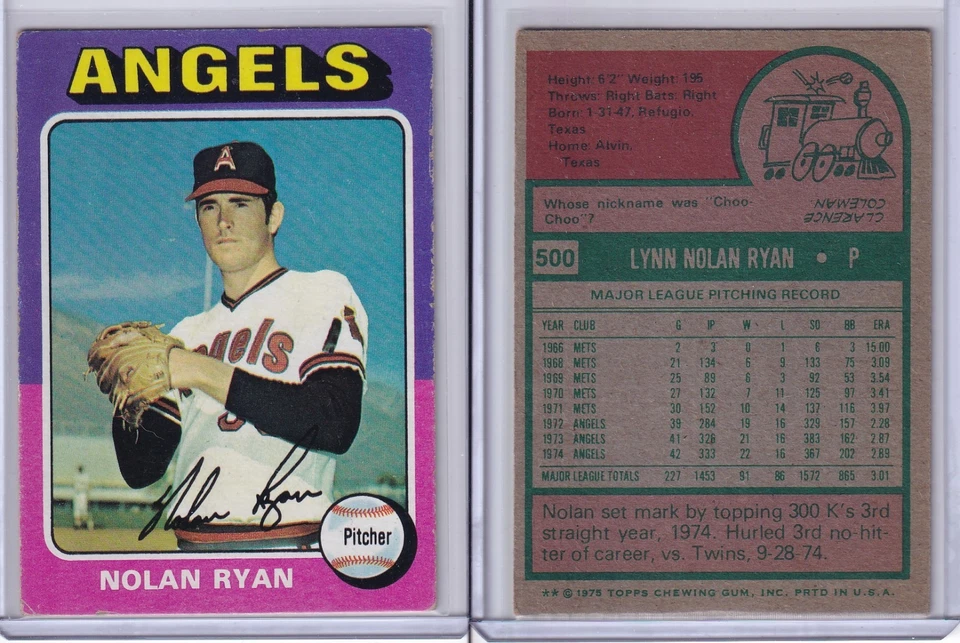 1975 Topps Baseball Card # 500 Nolan Ryan California Angels Pitcher VG - Image 1 of 1