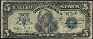 1899 $5  Silver Certificate Indian chief Fr.281m MULE Note VF - Picture 1 of 3
