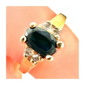 Vintage Sapphire and Diamond 10ct Gold Ring Size J Magic Glo 10K Hallmarked UK - Picture 1 of 24