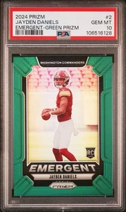 Tarjeta de novato Prizm Emergent Green Prizm 2024 PSA 10 comandantes de Jaden Daniels - Imagen 1 de 2