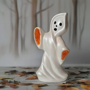 Statuina fantasma perlato vintage anni 60 Halloween gesso 5” vetro schiacciato - Foto 1 di 16