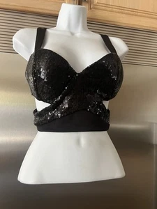 MODE NOVA Korsett ausgeschnitten BRALETTE TÄNZERIN TOP schwarz Pailletten Gr. S GEPOLSTERT REG $ 32 - Bild 1 von 11