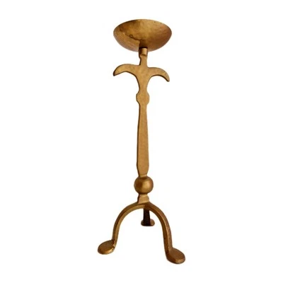 SCULPTURAL HANDMADE METAL CANDLESTICK 30 cm Solid Brass Heavyweight Vintage - Image 1 of 4