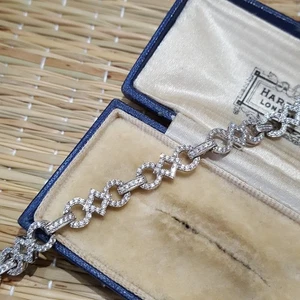925 Sterling Silver Tennis Bracelet, Sparkly Crystals Bracelet, 7.1", Hallmarked - Picture 1 of 7