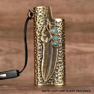 Feather Design Turquoise Accents Metal Lighter Case Portable for Christmas Gifts - Picture 1 of 4